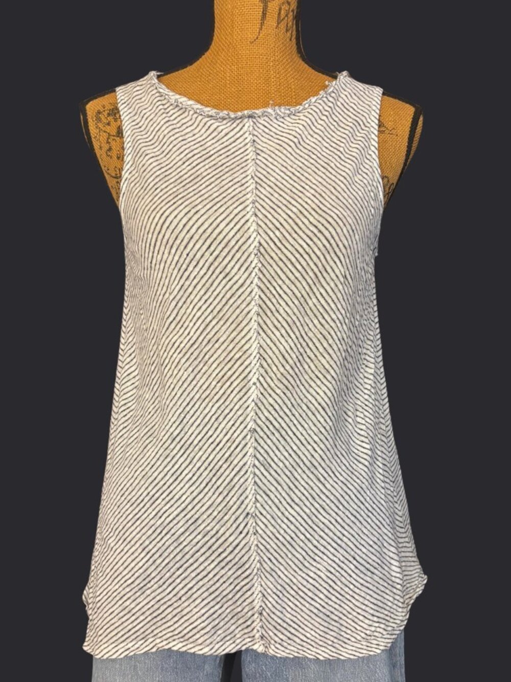 Sundance 100% Linen A-Line Tank Top Striped Lagenlook Coastal Medium